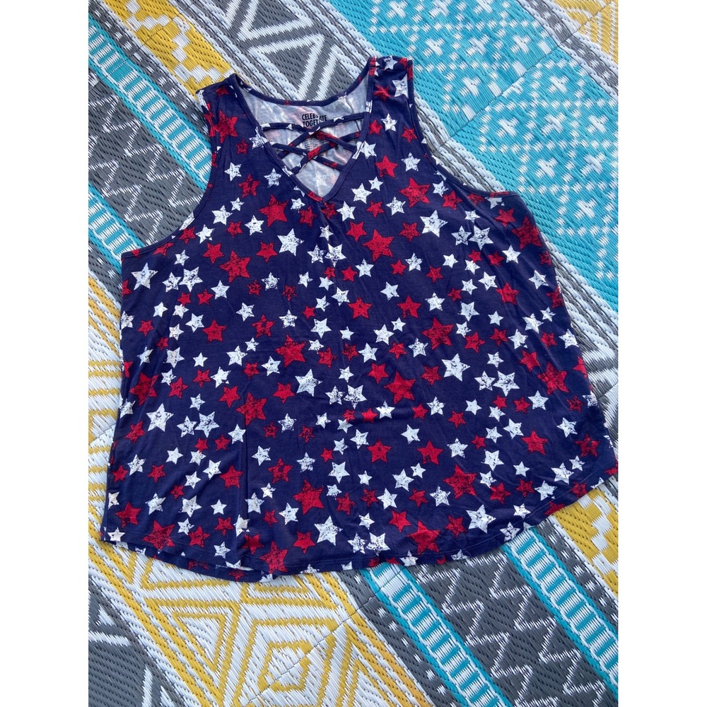 Celebrate Together 250th XXL Patriotic Star Tank Lattice USA Red White Blue